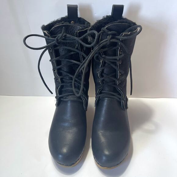 NO. 6 Clog Shearling Lined Lace Up Leather Boot in Black Size 38/8 - Picture 4 of 14